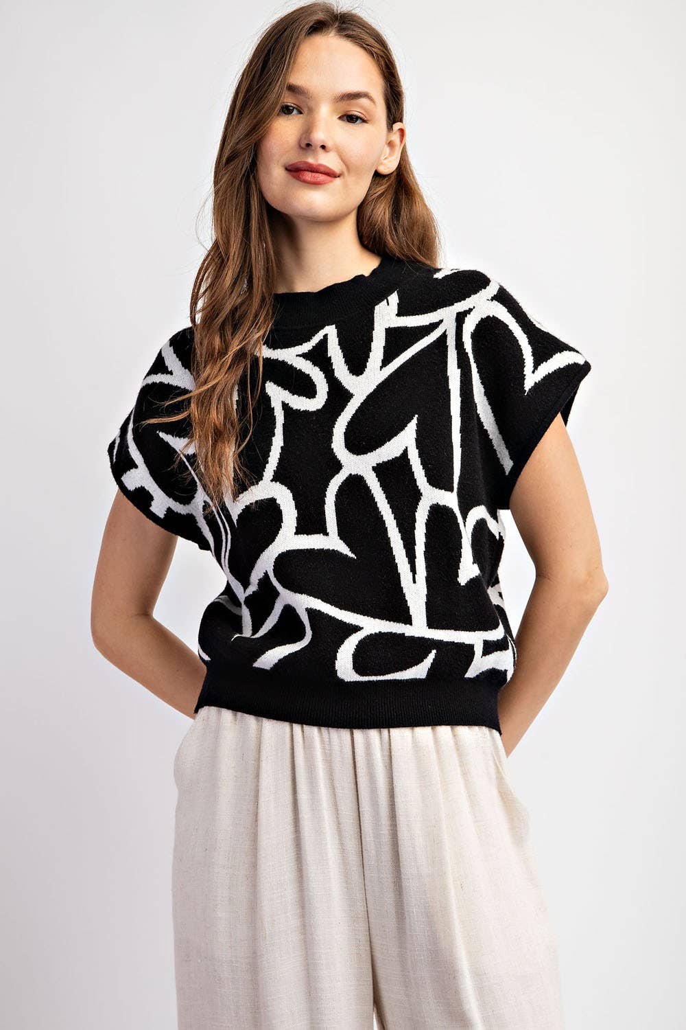 Peace Love Line – Großhandel Strickpullover – Damen – PL2188 - TOP MIT STEHKRAGEN UND HERZMUSTER13