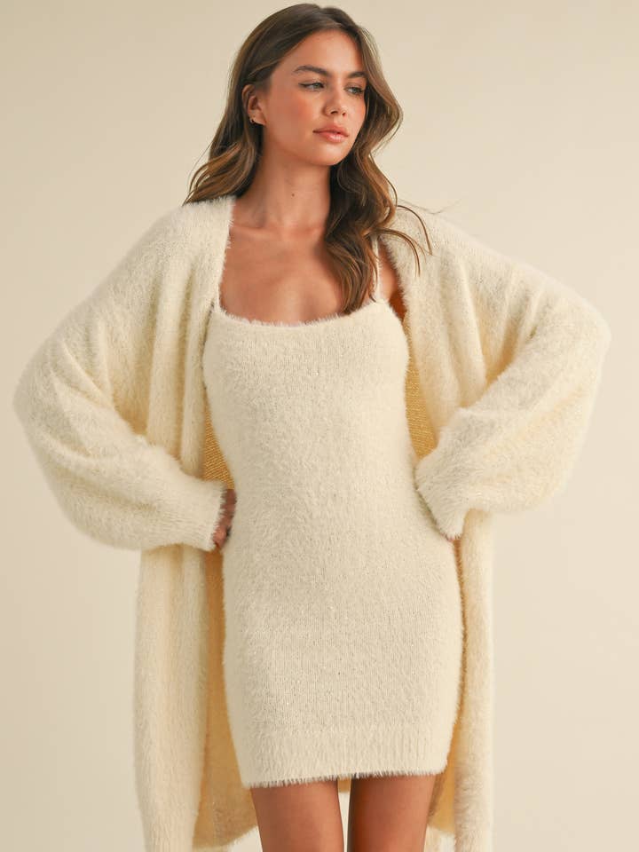 Klesis - Wholesale Cardigan - Women's - IST5668 SOFT SLEEVELESS TUBE MINI DRESS AND CARDIGAN SET