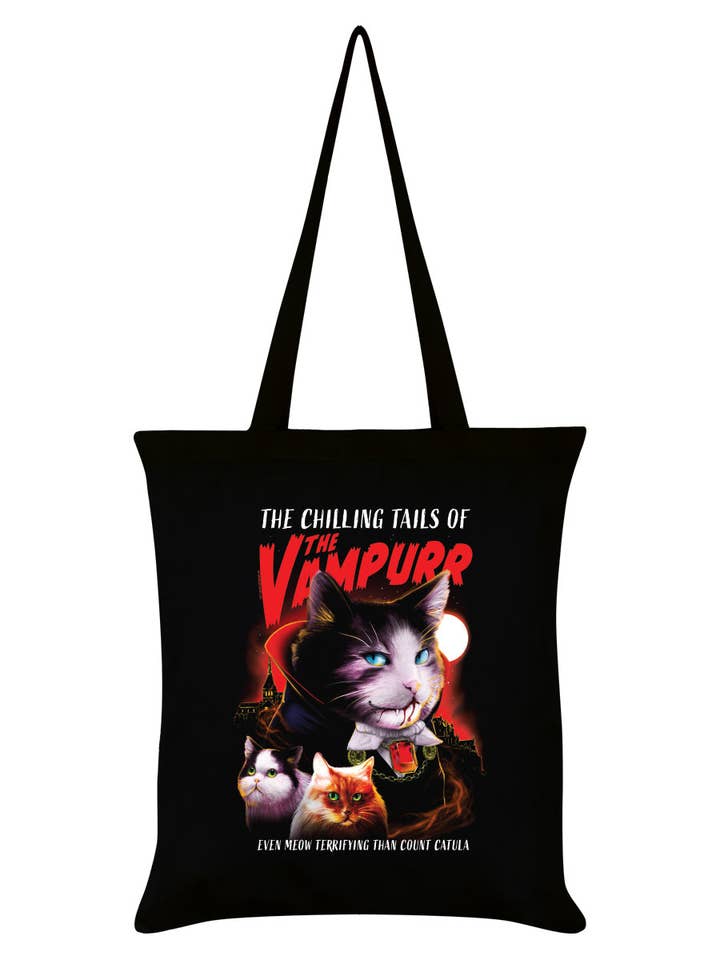 Tragetasche „Horror Cats The Vampurr“ im Vintage-Stil, Schwarz für den Großhandel von Grindstore
