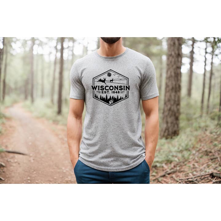 Wisconsin Men Graphic Tee, Wisconsin Men Shirts, WI Tees for wholesale by Autumn Rose Co.