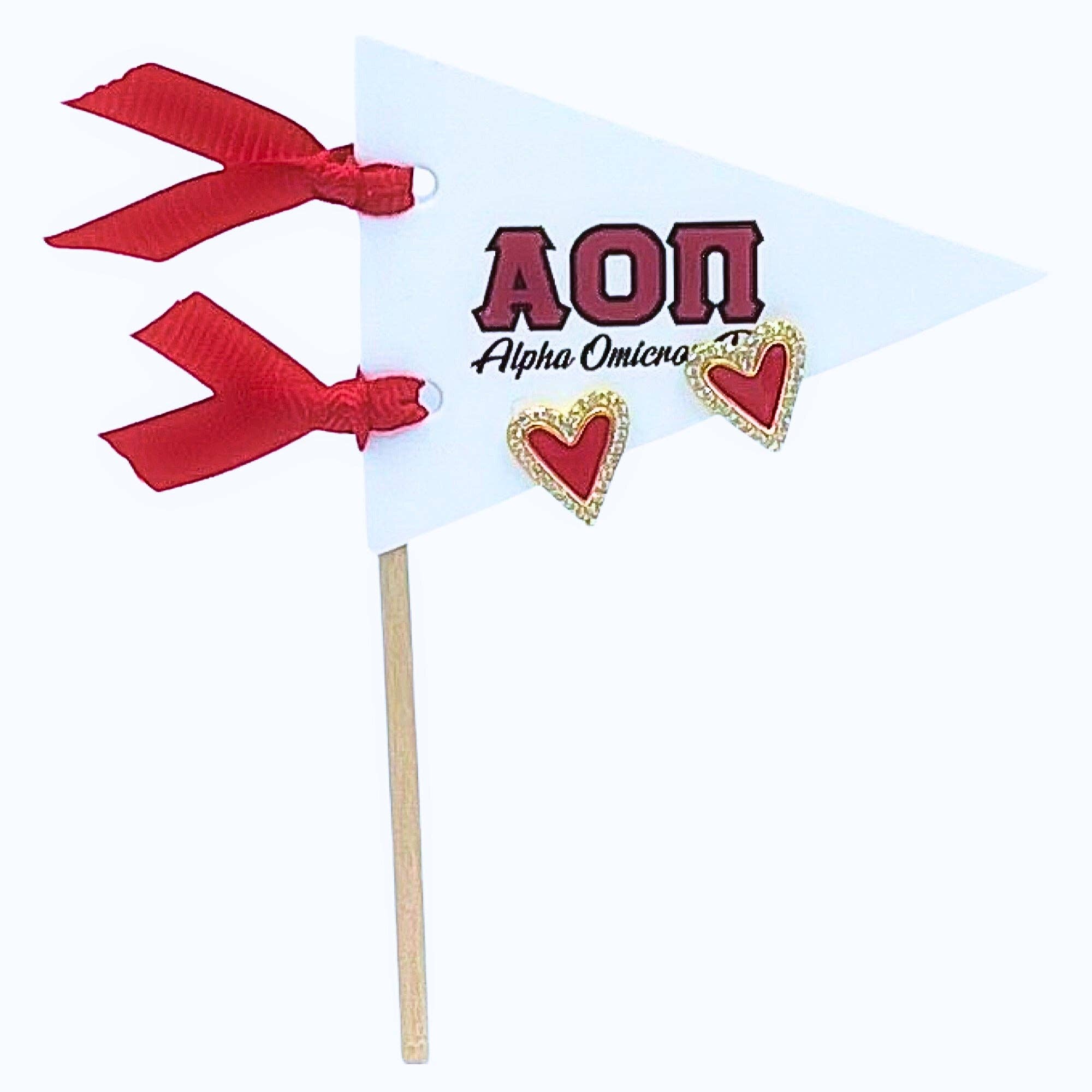 Color Shout – wholesale Stud/post earrings – E205-Love my Sorority: Bright Color Heart Studs on Greek Letter Pennant Flag4