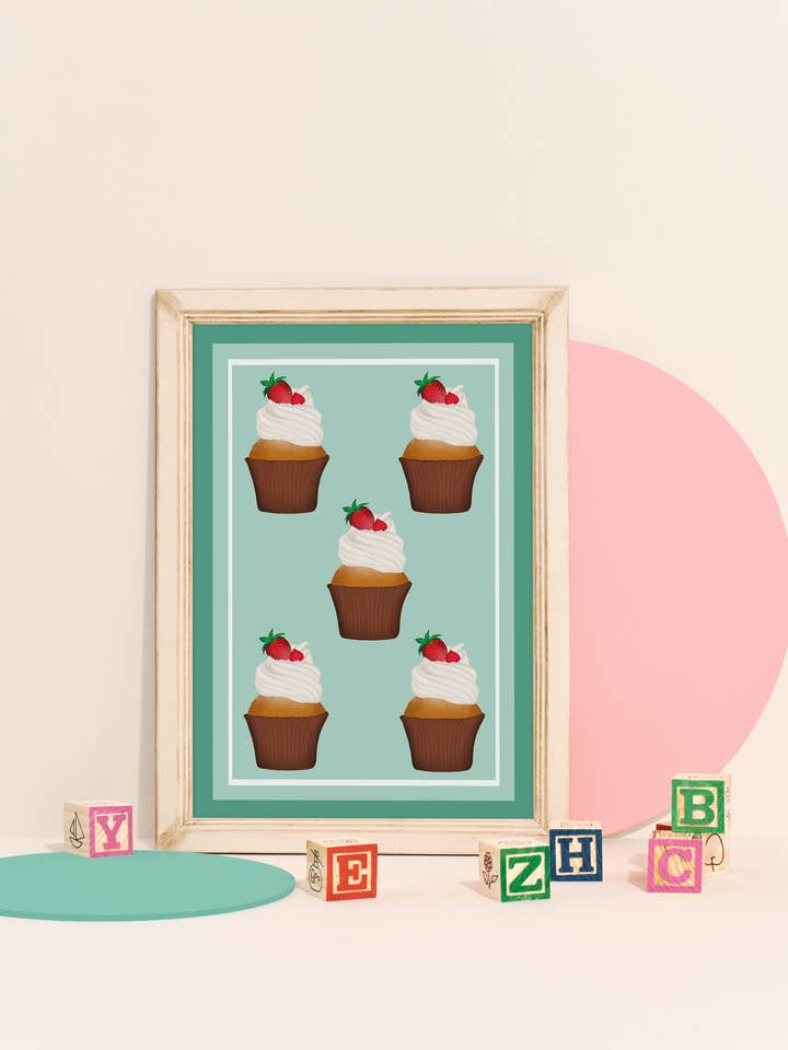 ‘Green cupcakes’ print for wholesale by Pink and Mint Design