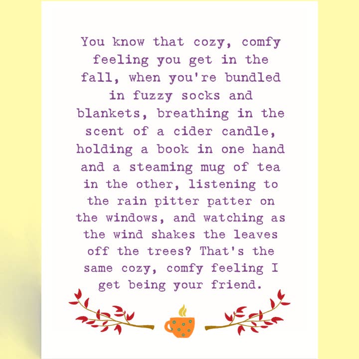 Cards o' Glee LLC - Wholesale Friendship Card - Comfy, Cozy Friendship
