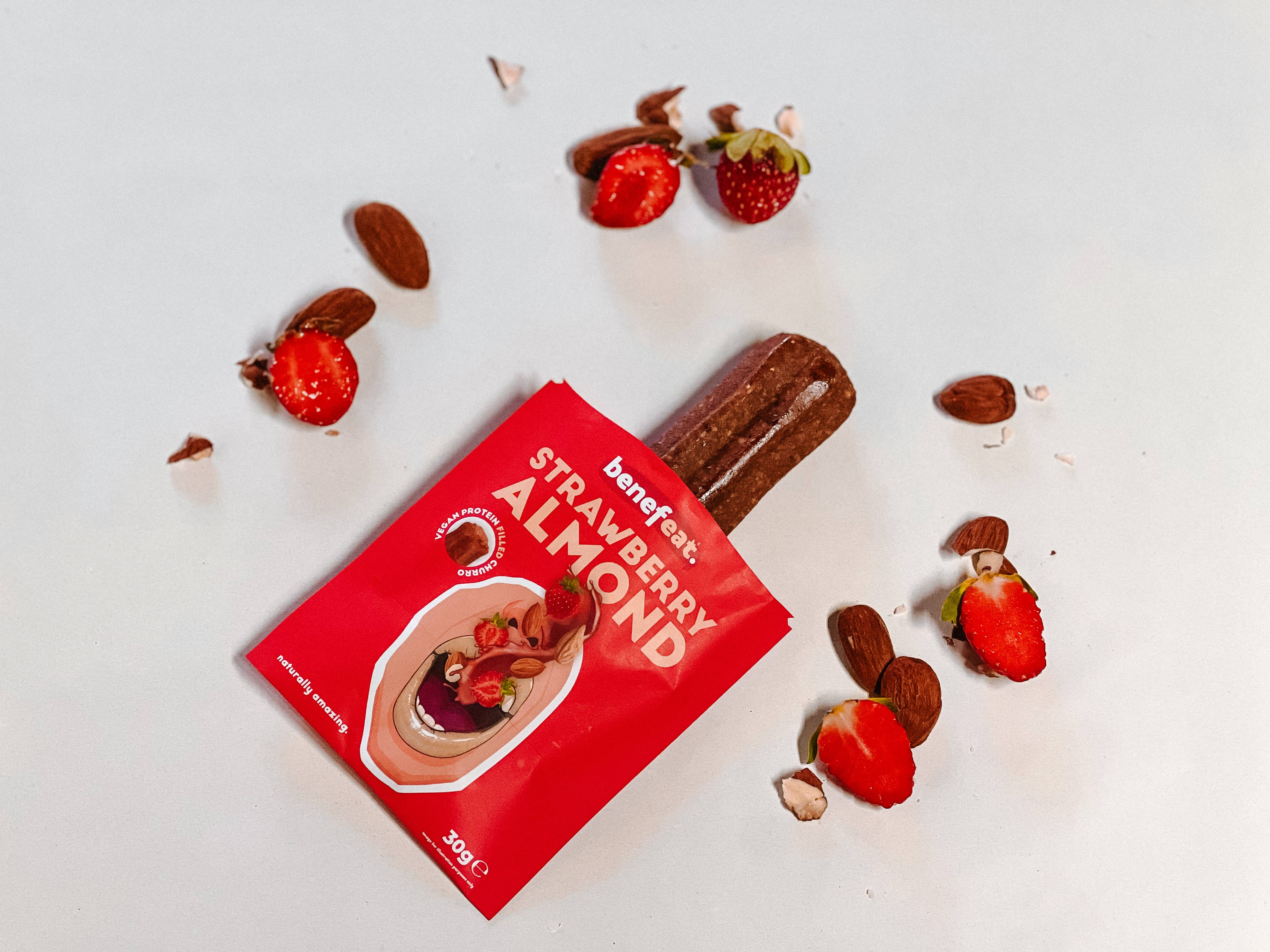 BENEFEAT - Wholesale Fruit Snacks - Organic Almond Protein Churro with Strawberry filling without gluten3