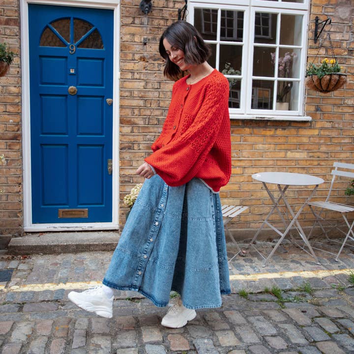 Cara & The Sky - Wholesale Cardigan - Women's - Brigit Pointelle Stitch Balloon Sleeve Cardigan - Orange13