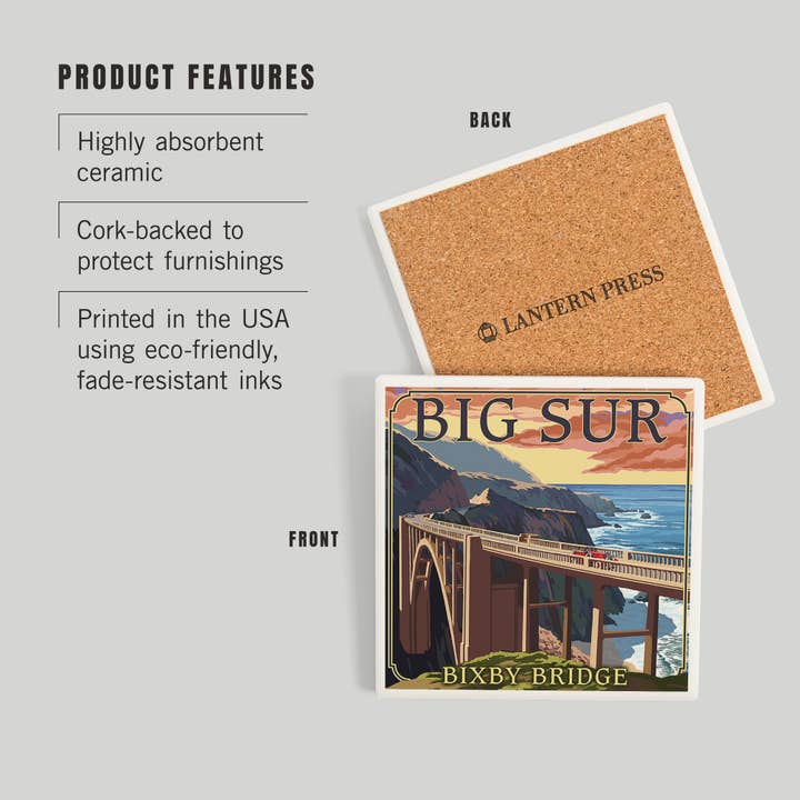 Lantern Press - Wholesale Coasters - CERAMIC COASTER California Coast, Bixby Bridge2
