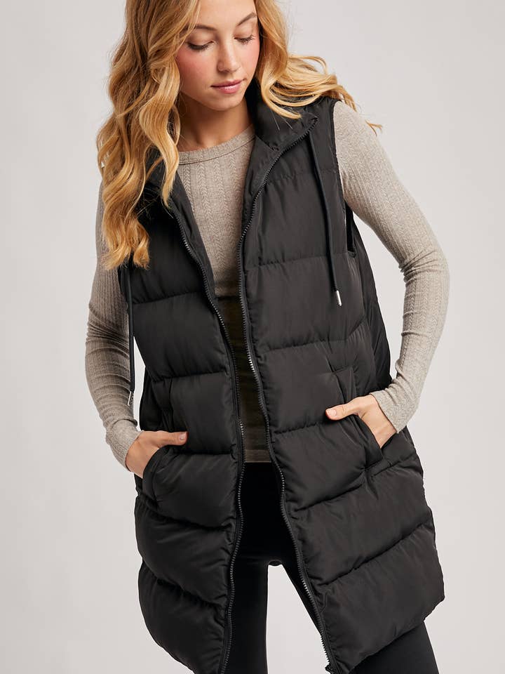 Bluivy - Wholesale Outerwear Vest - Women's - HOODED ZIPPER DOWN LONGLINE PUFFER VEST15
