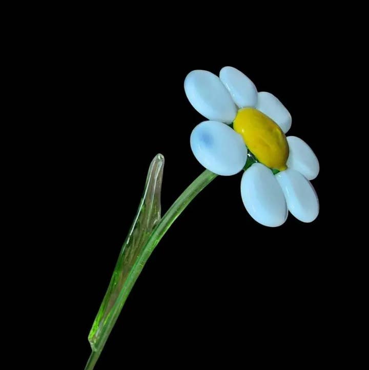 Glass by Iness - Wholesale Artificial Flowers - White Glass Daisy - Handcrafted Long Stem Flower0