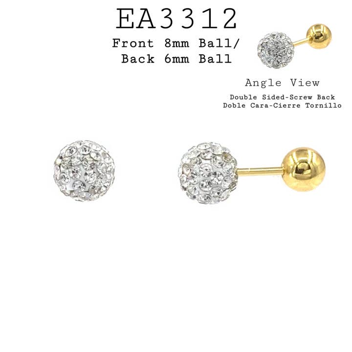 Disco Crystal Ball Stud örhängen Guld S. Stål Skruvryggar för wholesale av Nisso & Co. NYC Jewelry Wholesale