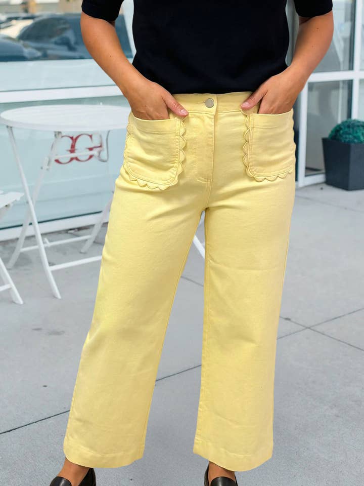 Solid Color Scalloped Patch Pocket Shift Jeans for wholesale by 66DISCO