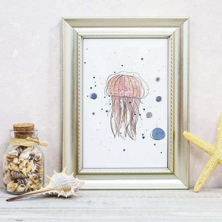 Impression Aquarelle Méduse 20x25 cm - Décor de Plage Nautique pour la vente par Jenna Smith