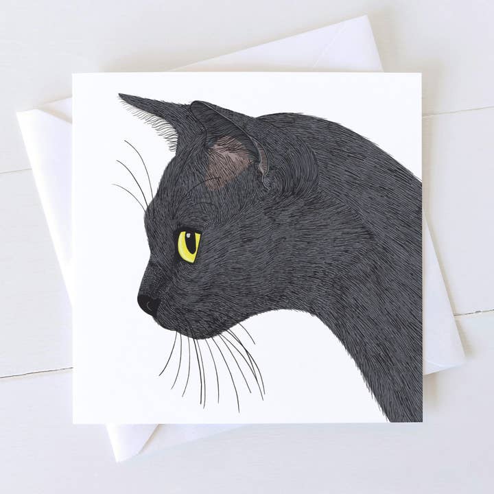 Sooty Black Cat Card for wholesale by Bird the Artist