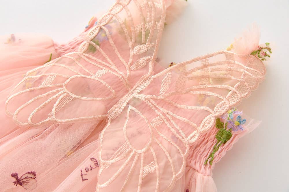 Little Trendy - Wholesale Dress - Kids - Girls floral embroidery mesh dress with butterfly wings 9