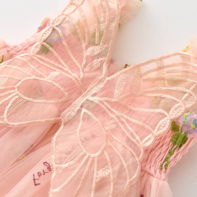 Little Trendy - Wholesale Dress - Kids - Girls floral embroidery mesh dress with butterfly wings 9