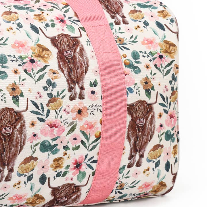 sassy kids palace - Wholesale Weekender Bag - Kids - Children Highland Cow Flowers Duffel Bag