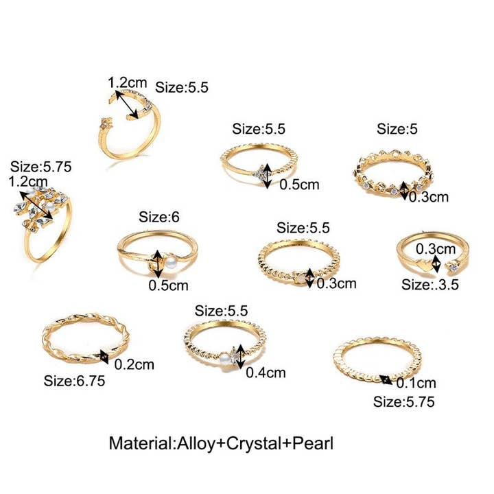 Xingyue Diamond Love Pearl Leaf 10-Piece Ring for wholesale on Faire3