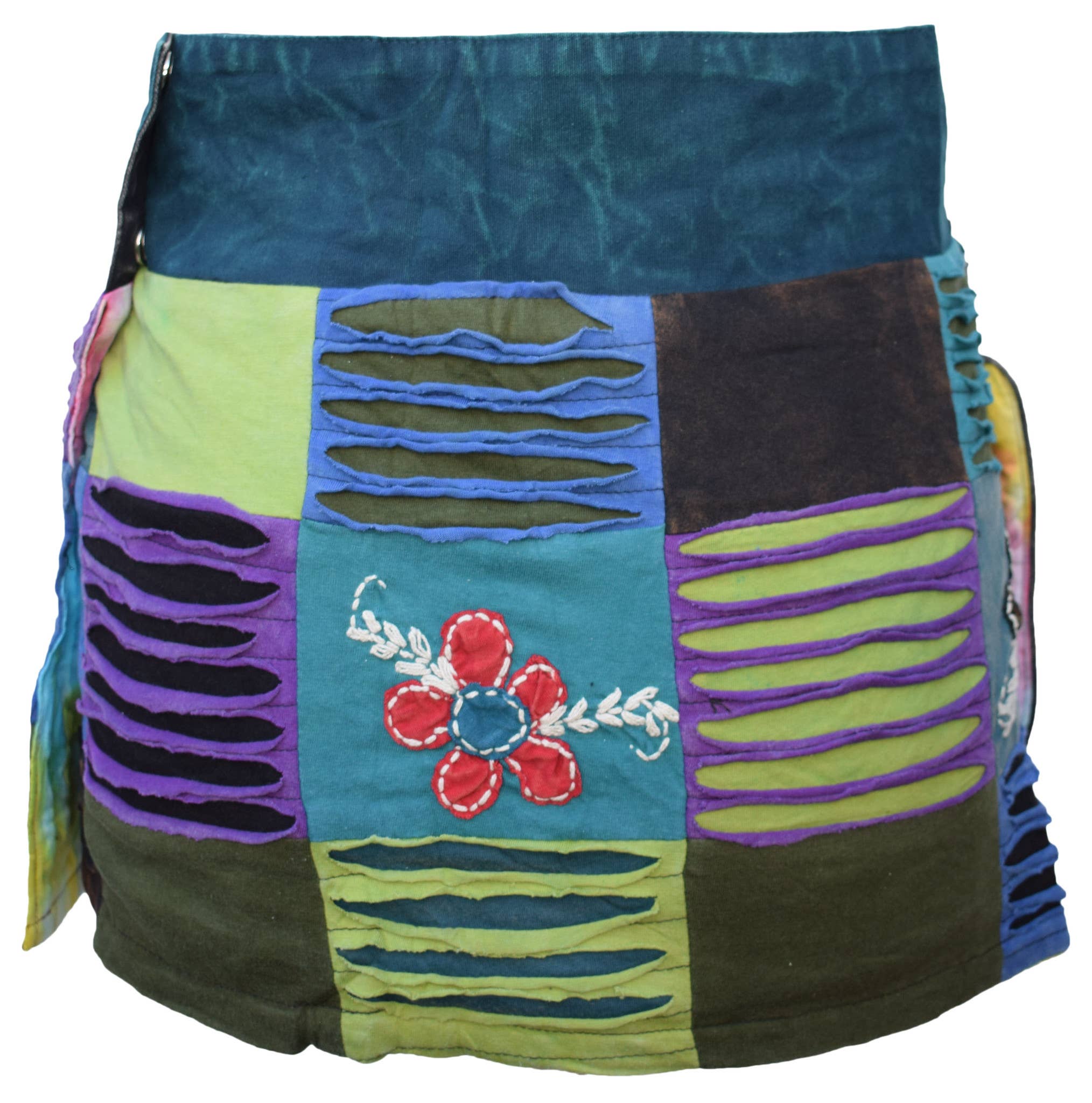 Gheri - Wholesale Skirt - Women's - Reversible Embroidery Patchwork Boho Short Popper Mini Skirt4