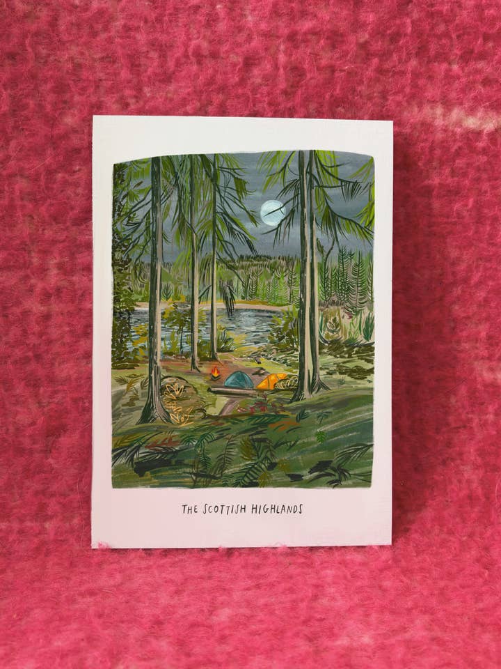 Scottish Highlands Camping, Scotland Print for wholesale by Modge Design Studio