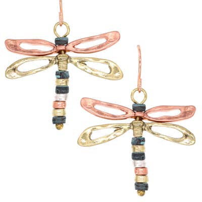 0011 PREMIERE – wholesale Dangle earrings – FR2502 3D Copper Brass Patina Brass Dragonfly Dangle Earring