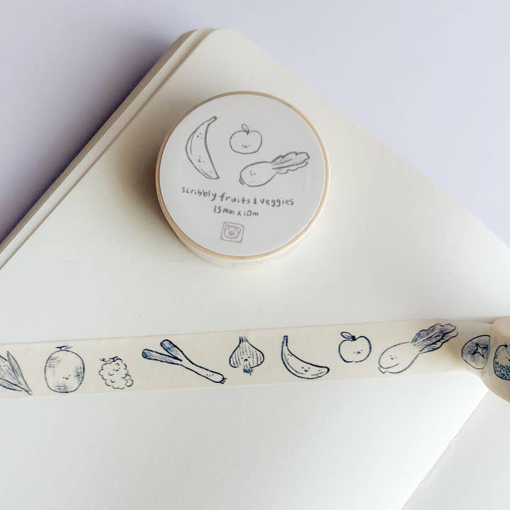 woodymakesthings - Wholesale Washi Tape - Scribbly Fruits & Veggies Washi Tape