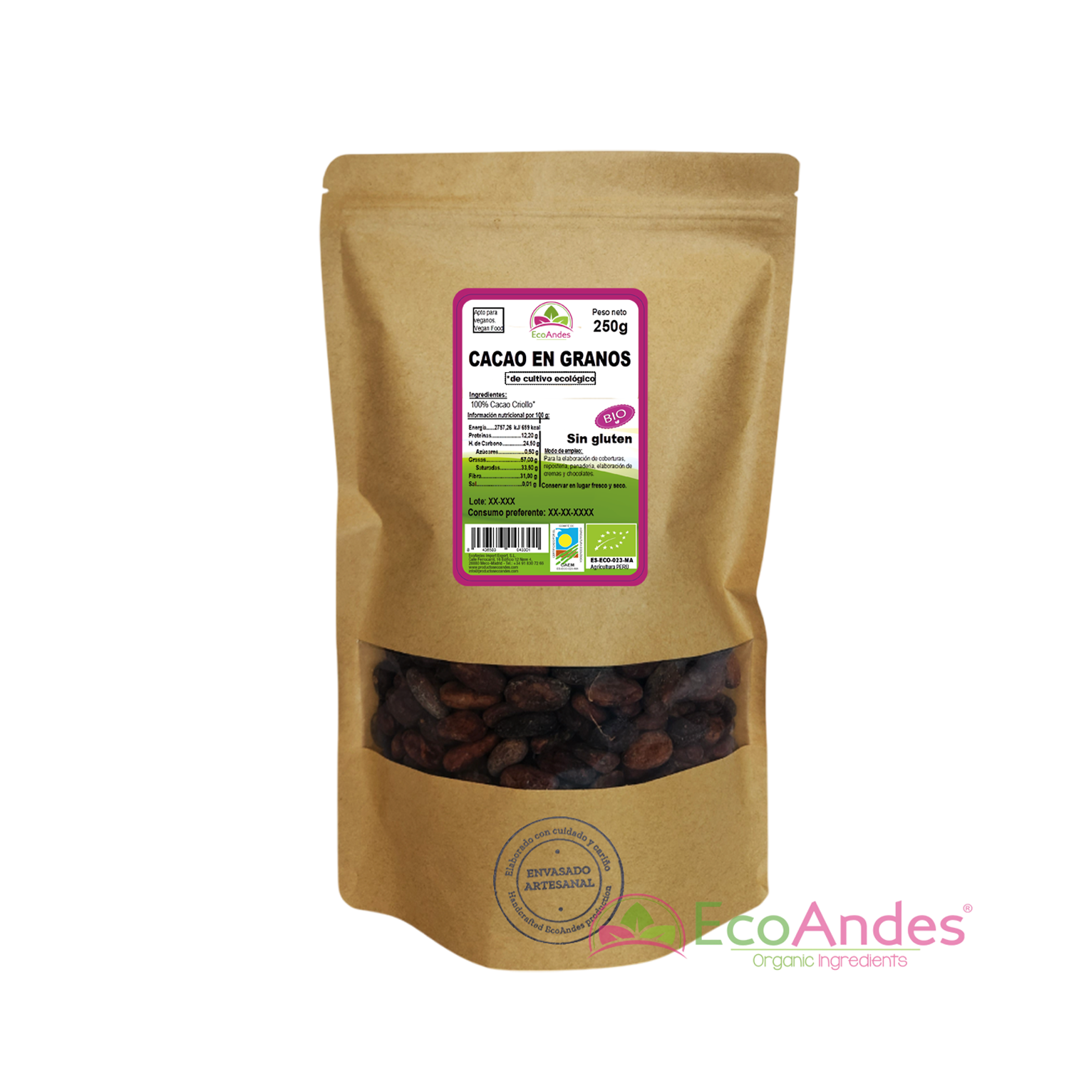 ECOANDES - Wholesale Chocolate - Cocoa beans 250g - ORGANIC0