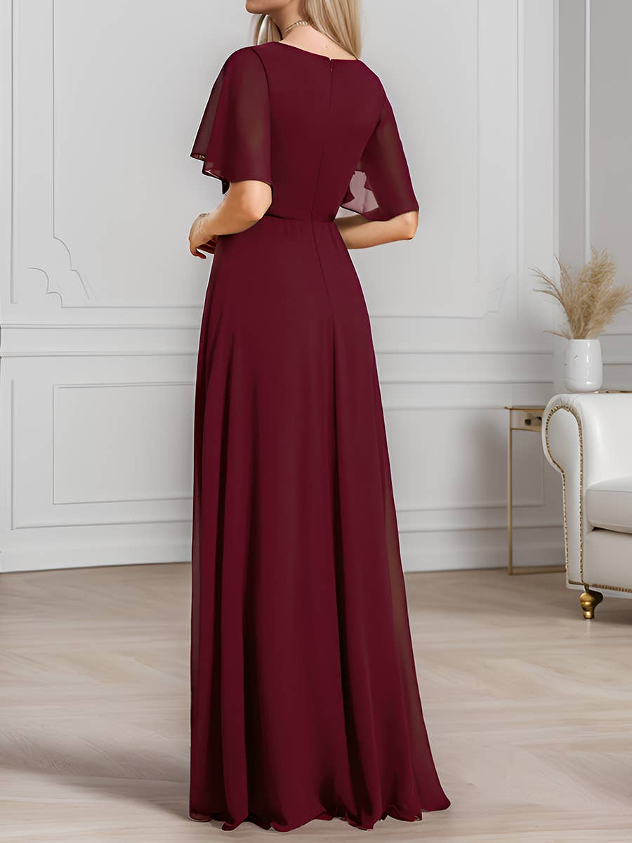 Ever-Pretty - Vente Robe de soirée – femme - Robe de demoiselle d'honneur plissée avec appliques et col en V14