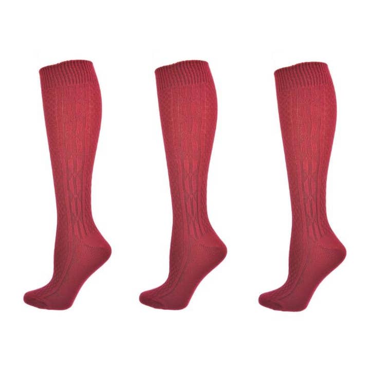 Klassisk kabelstickad akryl knä höga strumpor 3 par Pack för wholesale av Sierra Socks