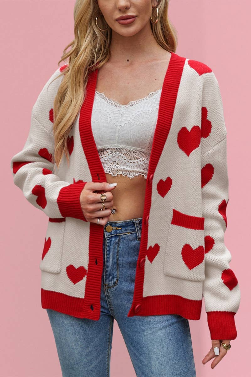 NINEXIS - Wholesale Cardigan - Women's - CWOCAL1824_V-NECK LOVE BUTTON UP SWEATER CARDIGAN1