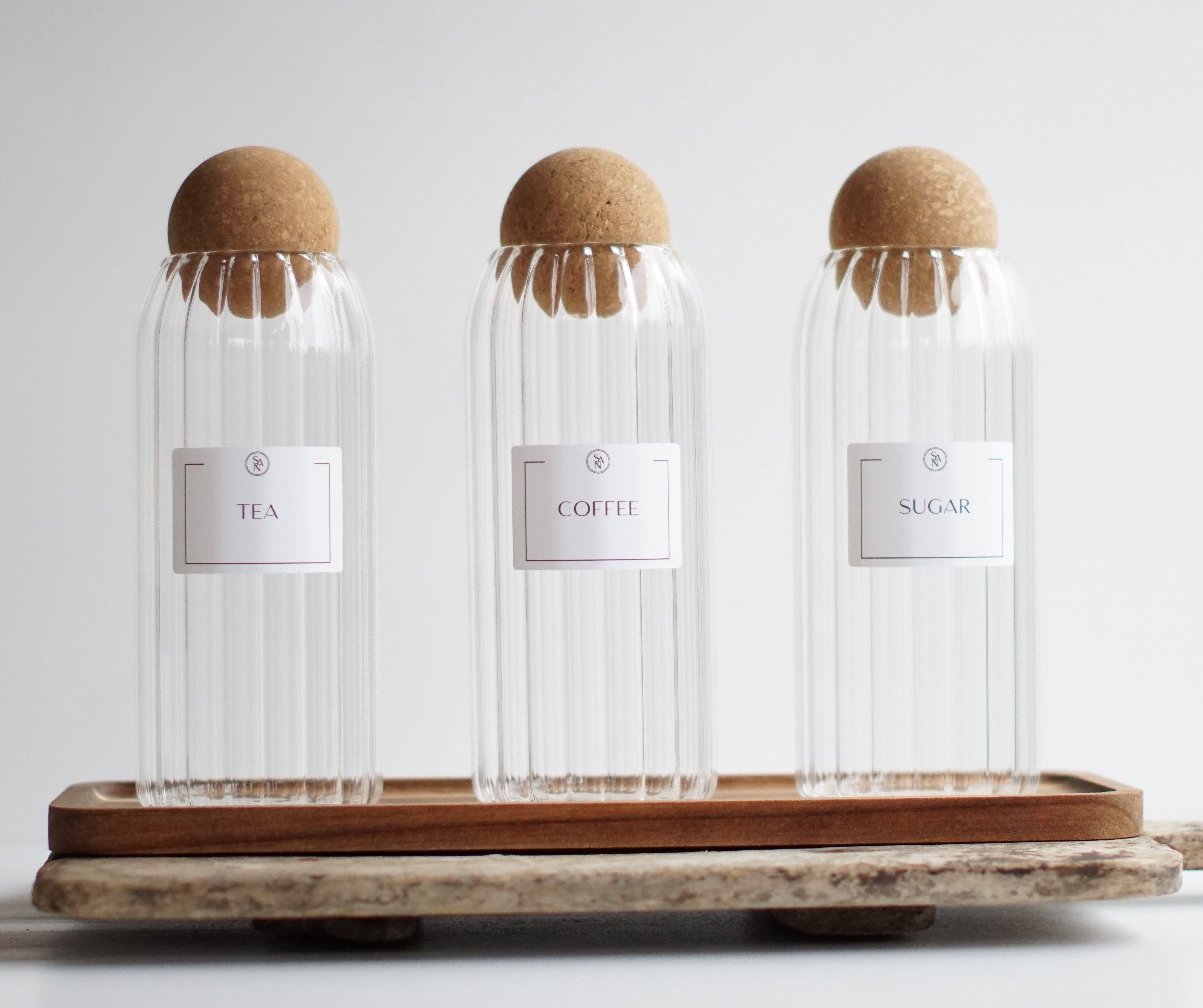 So At Nature – wholesale Jar – Reeded Glass Tea Coffee Sugar Jars with Cork Ball Lid8