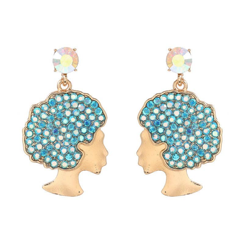 WoodWristCo - Venta al por mayor Pendientes colgantes - Pendientes Afro Curly Hair con diamantes completos10