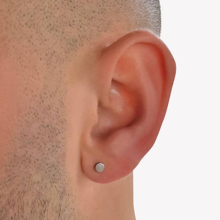 Silver Stainless Steel Faux Stretcher Stud Earring for wholesale by Aurea