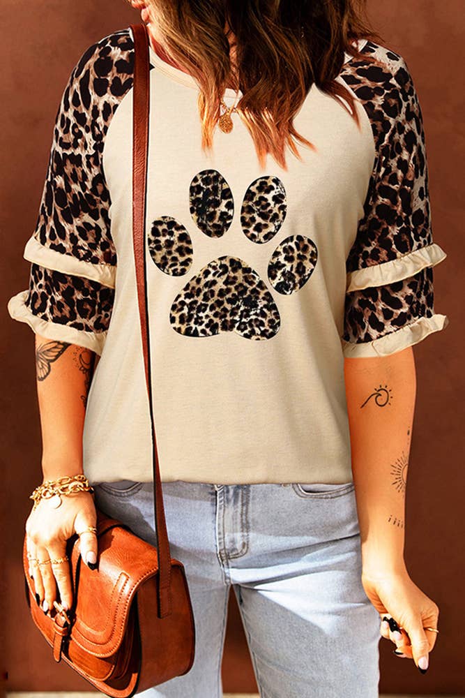 UNISHE - Wholesale Tunic - Women's - Leopard Print Half Sleeve Crew Neck Top KXOM99829