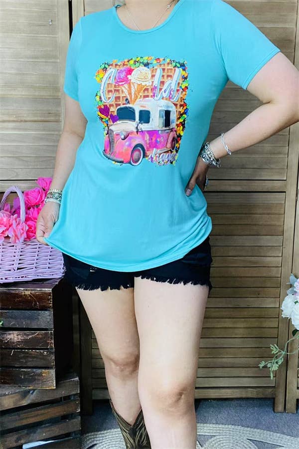 luluclothes - Wholesale Screen Printed T-Shirt - Women's - DLH8384 Cold Digger  ice cream truck printed t-shirt 1