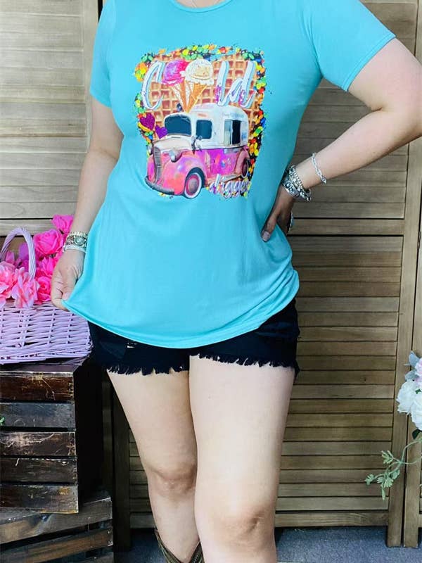 luluclothes - Wholesale Screen Printed T-Shirt - Women's - DLH8384 Cold Digger ice cream truck printed t-shirt 1