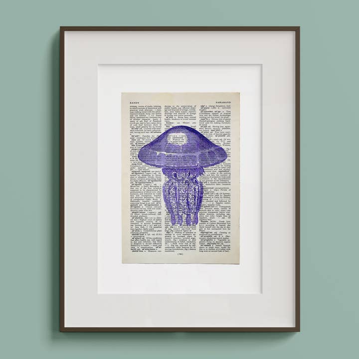 Jellyfish Vintage Book Page A4 Art Print for wholesale by Hands & Hearts