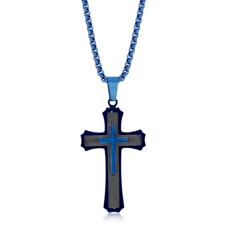 Metallo - Wholesale Pendant/Charm Necklace - Stainless Steel 3D Cross Necklace