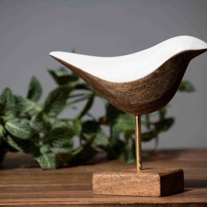 Esme White Top Hand Carved Wood Bird Figurine for wholesale by Foreside Home & Garden