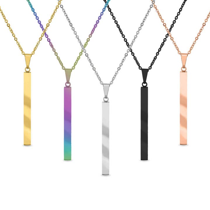 Square 4 Sided Vertical Bar Polished Stainless Steel Necklace With Top Bail for wholesale by WJW