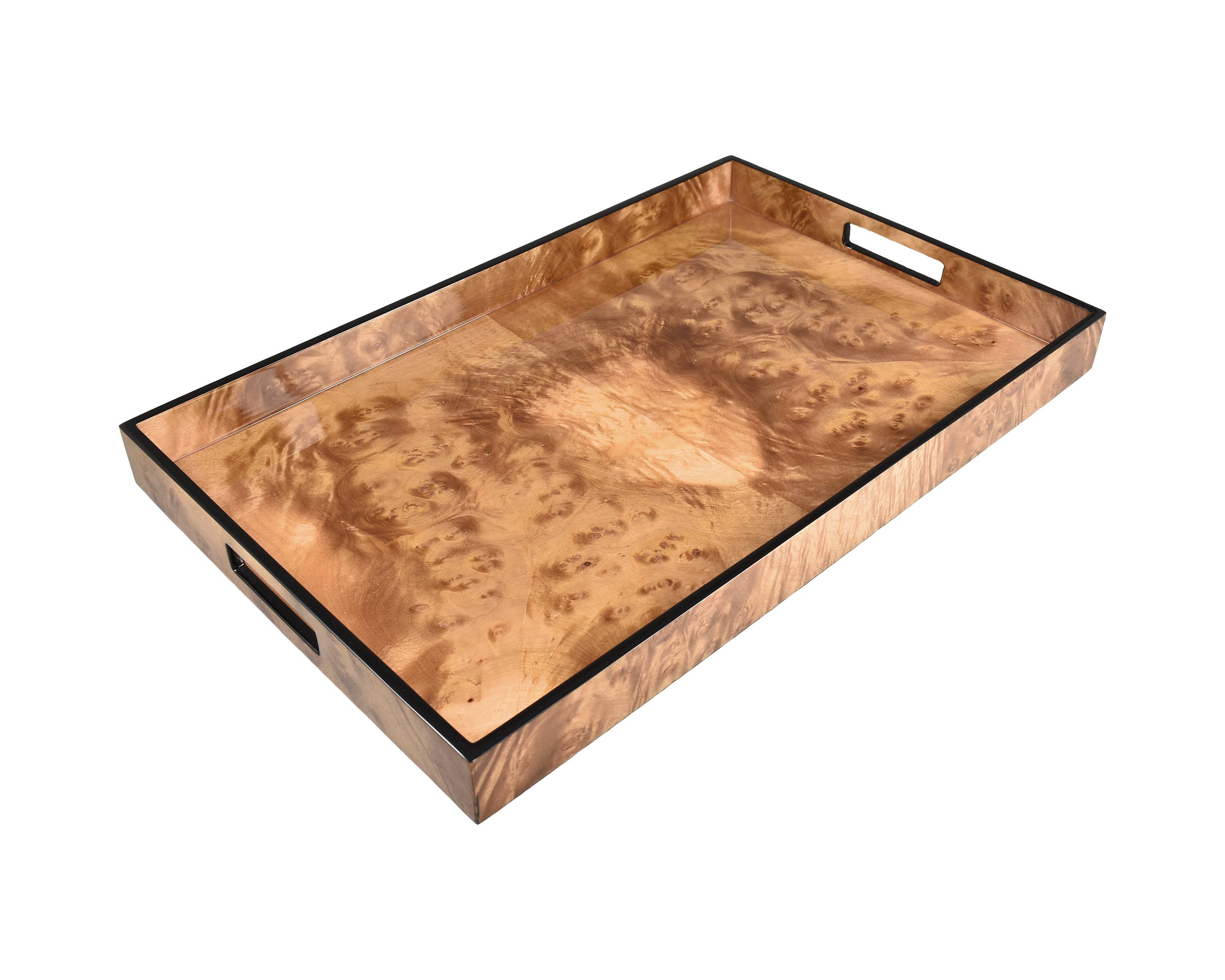 Pacific Connections – Großhandel Serviertabletts – Nussbaumwurzel mit schwarzem Rand - Frühstückstablett - L-34WNT