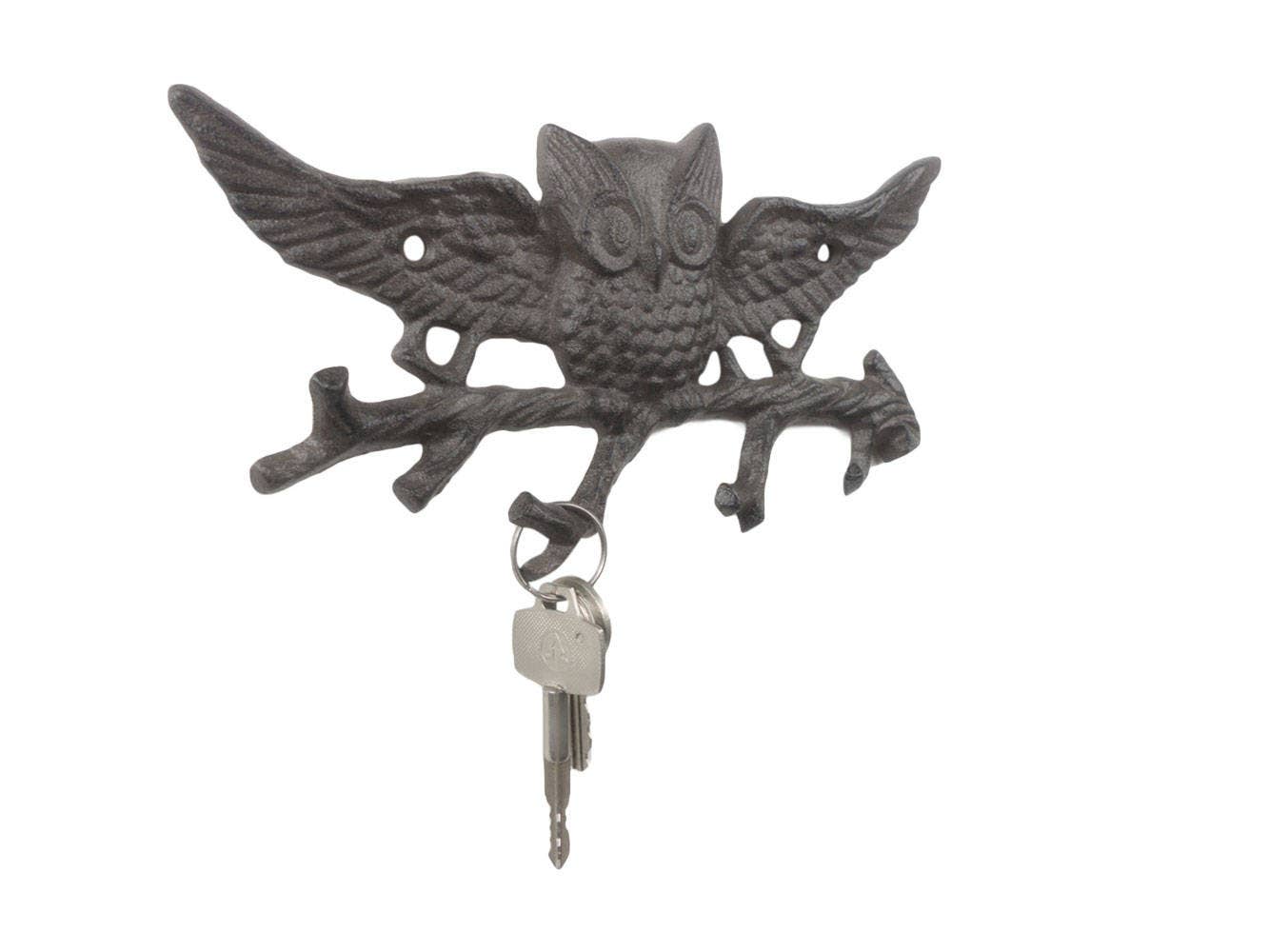 Hampton Nautical - Wholesale Wall Hook - Cast Iron Flying Owl Landing on a Tree Branch Decorative Metal Wall Hooks 7.5"1