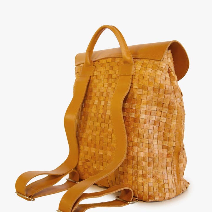 Cognac Elsa Basketweave Backpack for wholesale on Faire5