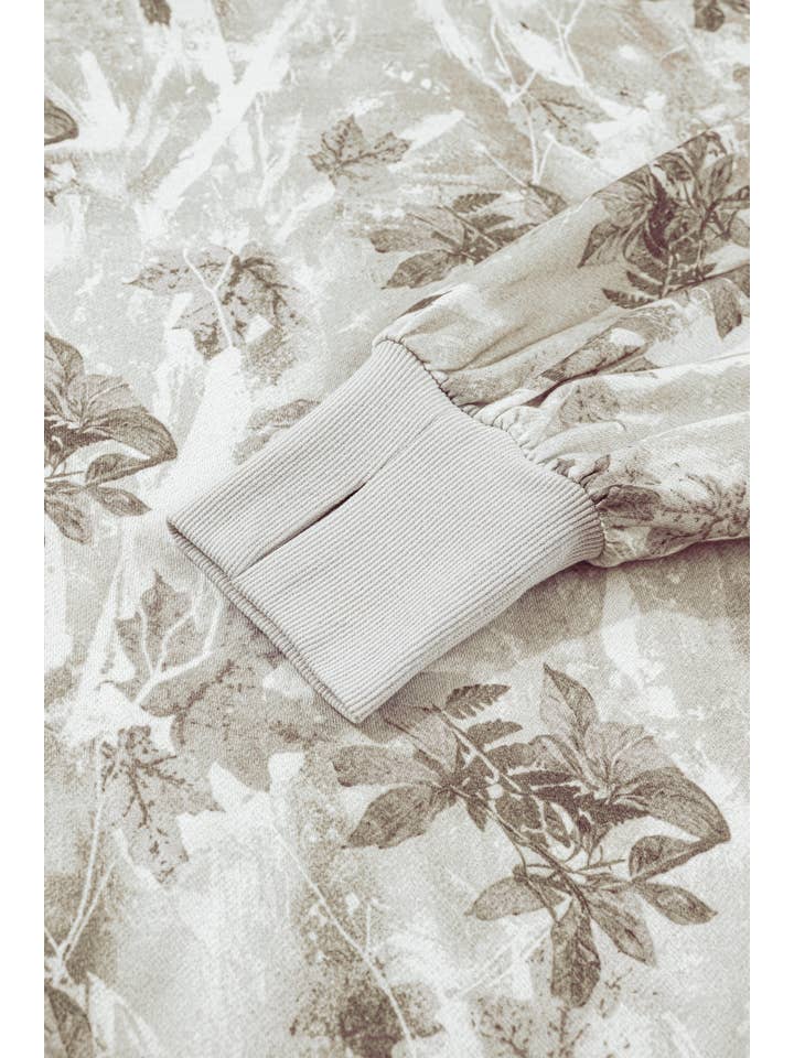 Gray Camo Print Exposed Seam Patchwork Baggy Slit Sweatshirt for wholesale on Faire5