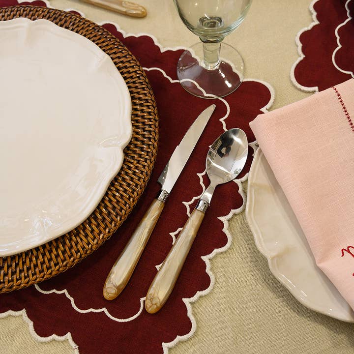 Mariaida Home - Wholesale Placemat - Individual Esmeralda, Bordeaux with White3