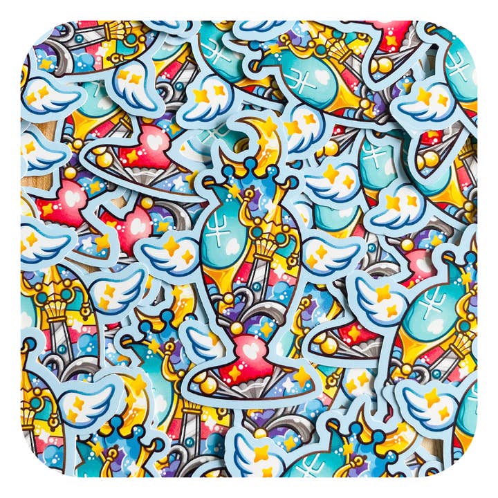 Autocollant brillant imperméable Magical Silhouettes Holy Grail pour la vente par Gilles Bone Illustrations