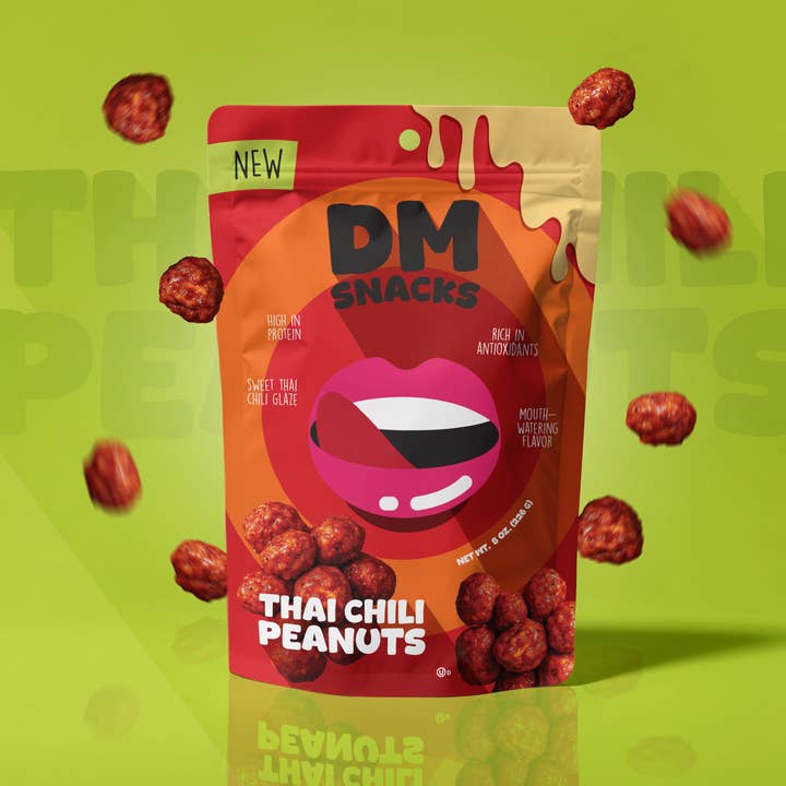 DM Snacks Thai Chili Peanuts, 8 oz. for wholesale by Damn, Man Snacks