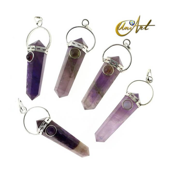 Double-Terminated Amethyst Pendant with Natural Stone for wholesale by UniArt