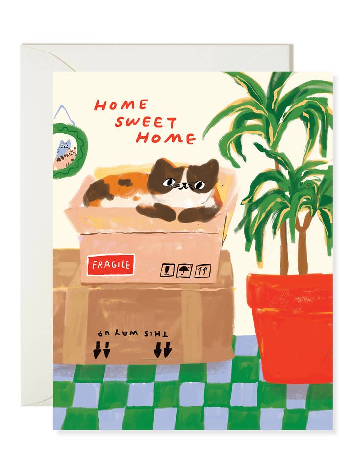 Chat Nouveau Foyer - Carte de Crémaillère Classique pour Chat pour la vente par Karen Schipper