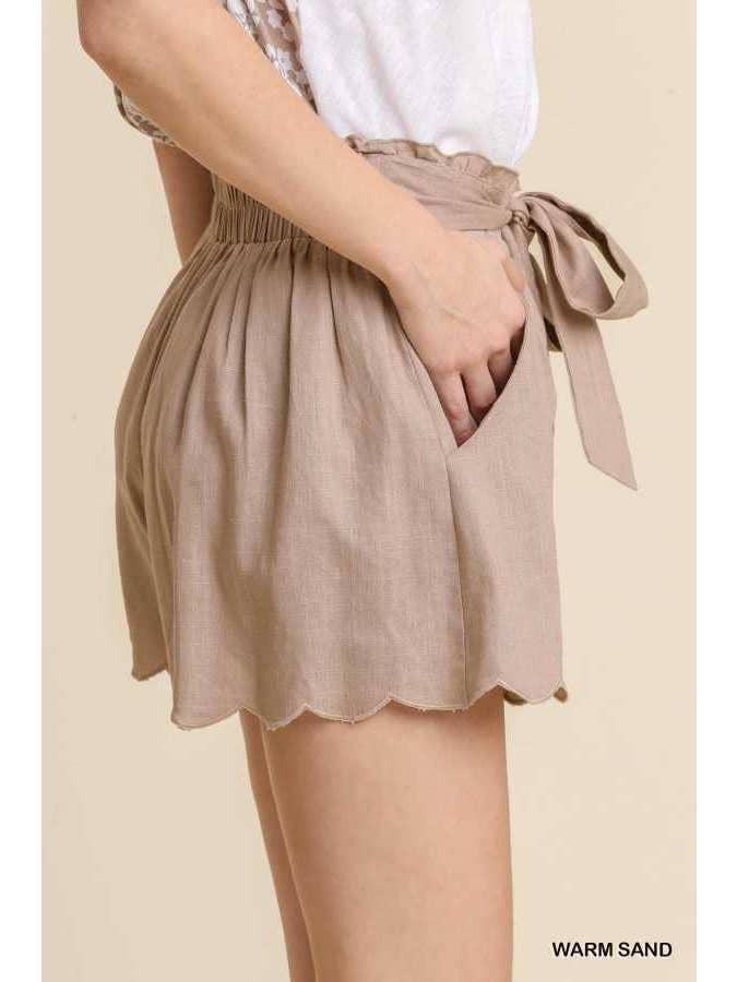 Vanilla Monkey - Wholesale Shorts - Women's - Linen Elastic Waistband Scallop Trim Shorts4