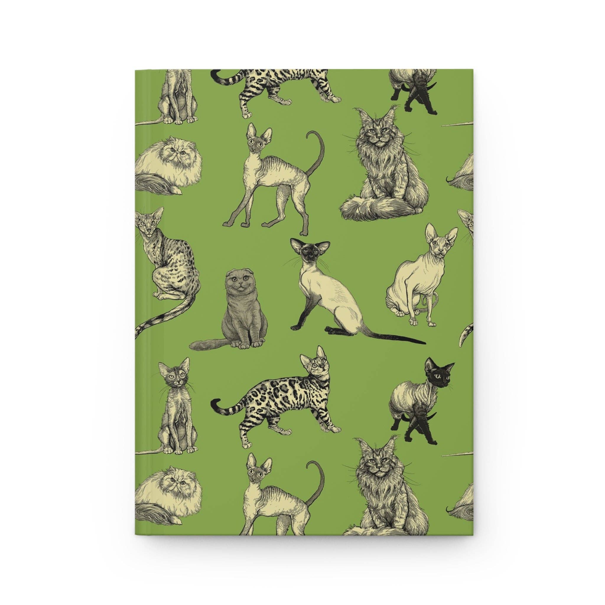 Asunder Bazaar - Wholesale Journal/Diary - Illustrated Cat Breeds Matte Hardcover Journal - Green1