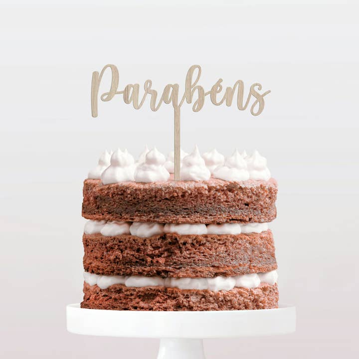 Adorei - Venta al por mayor Adorno para tartas/cupcakes - Parabéns MDF Wood Cake Topper4